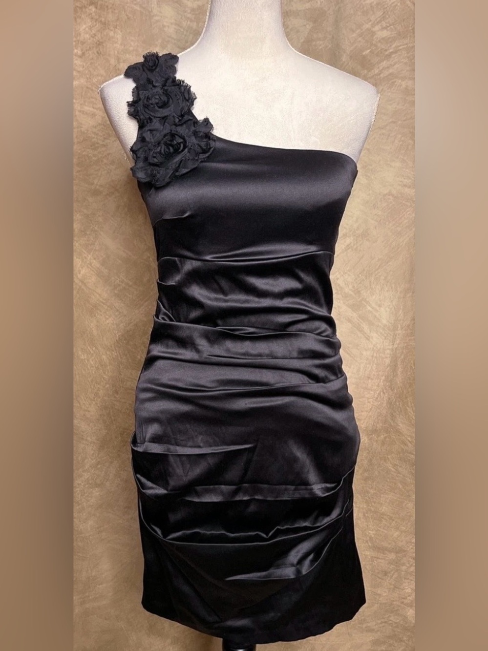 Like New - Ruby Rox Black One-Shoulder Satin Dress